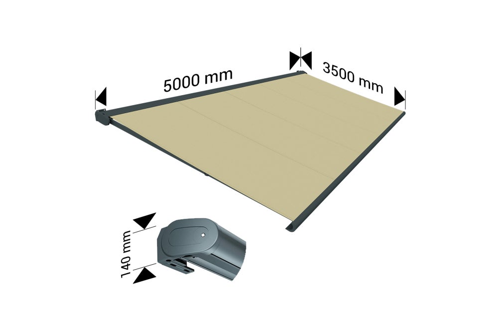 Store banne Coffre intégral PROTECT 2 LED Gris Anthracite 5x3,5m Motorisé à télécommande + Eclairage LED - Toile Écrue - 4