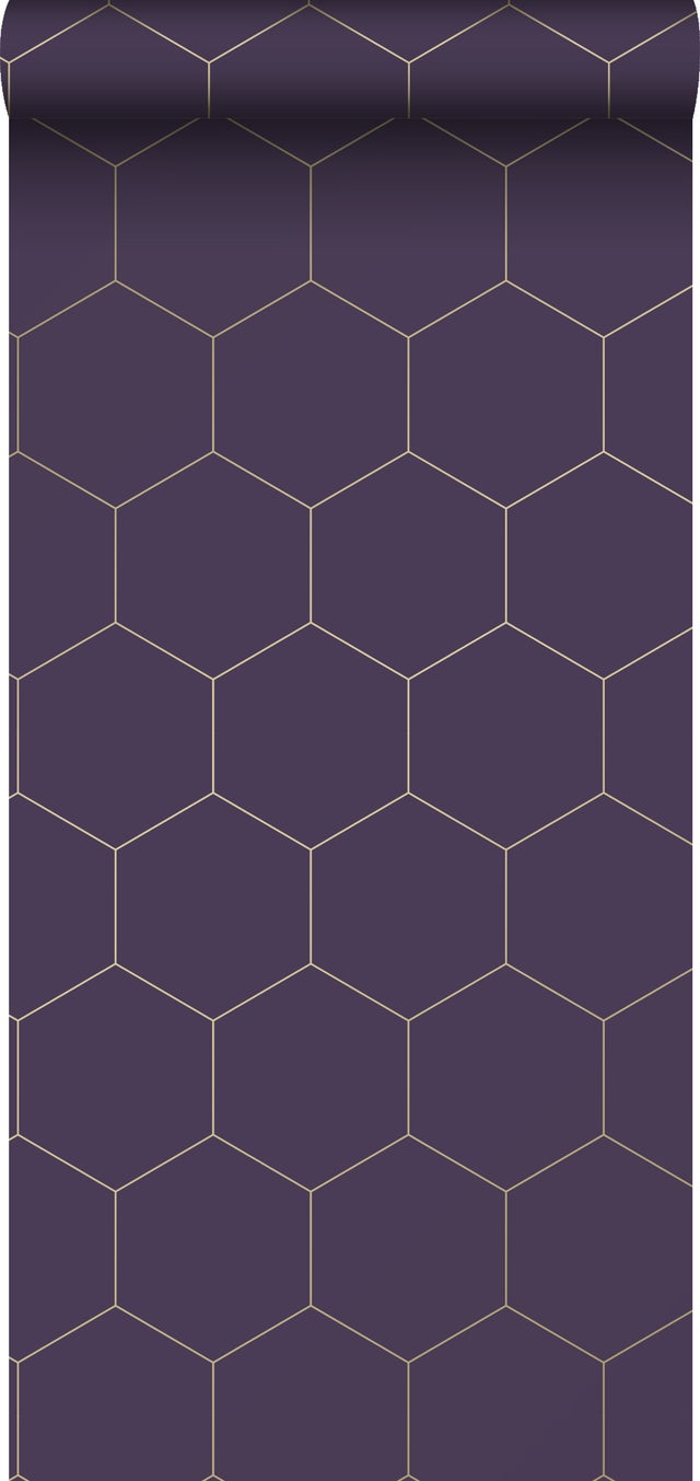 Papier peint hexagone violet foncé et or - 53 cm x 10.05 m - ESTAhome