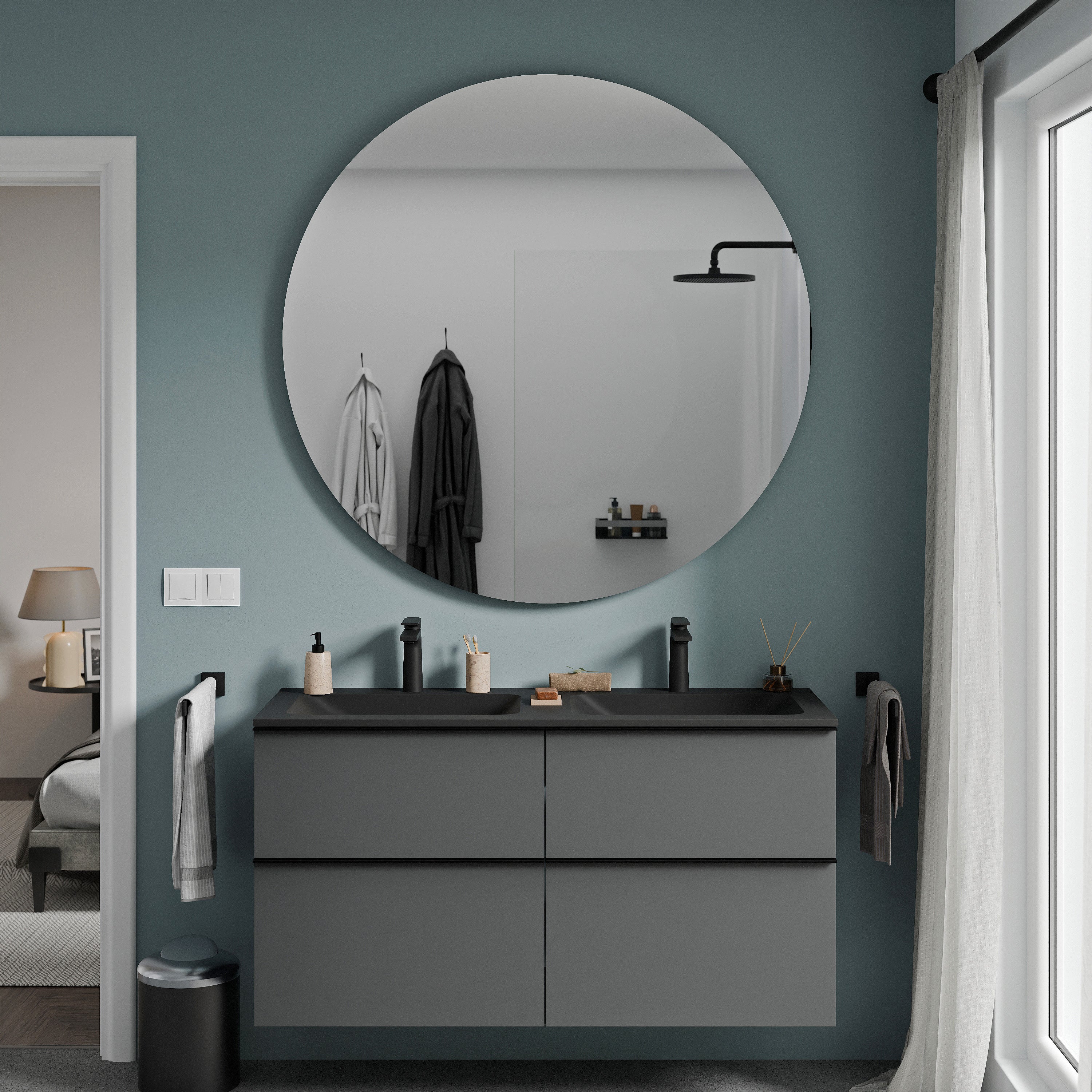 BERNSTEIN - Miroir rond de salle de bain avec éclairage LED ∅120cm, allumage capteur de mouvement, intensité lumière réglable - NEO - 2