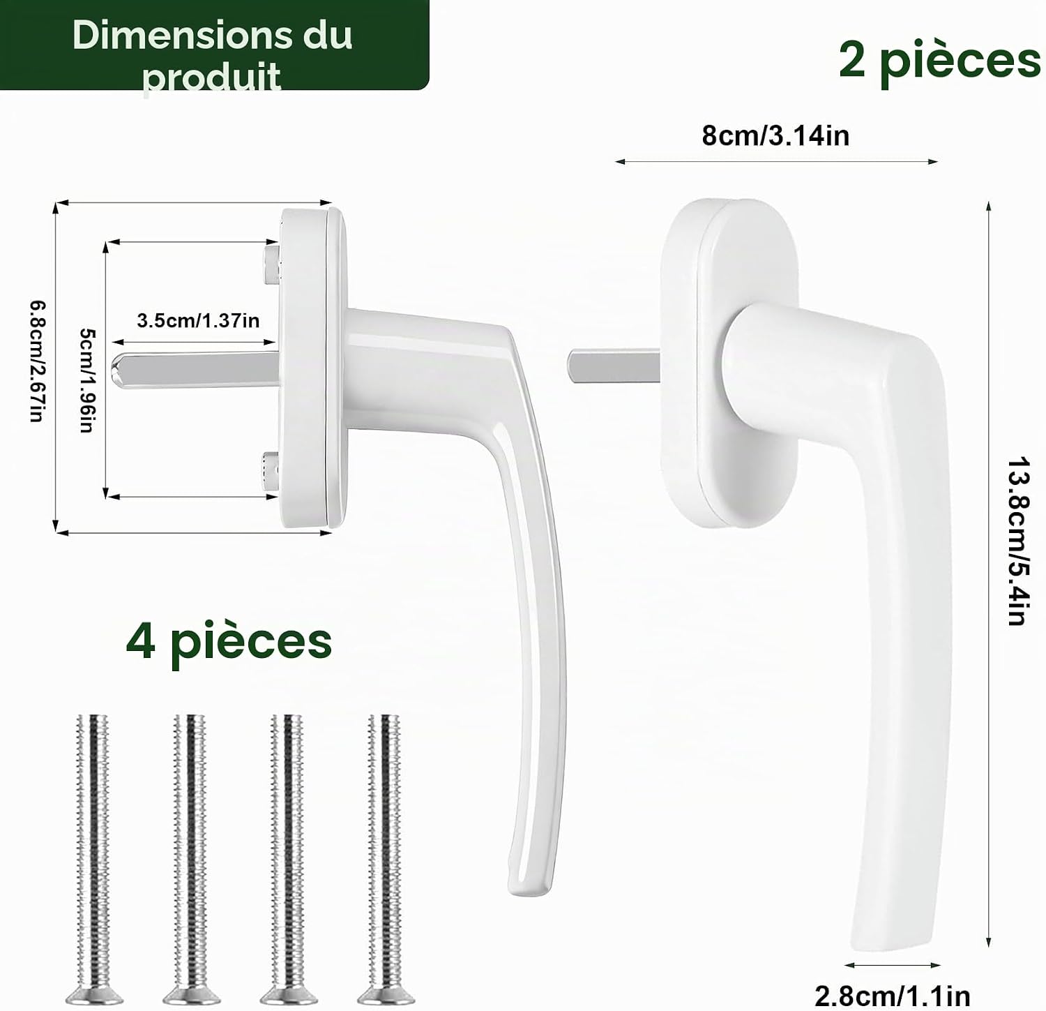 Poignées fenêtre alu blanc, 2 pièces, avec serrure sécurité PVC | Leroy ...