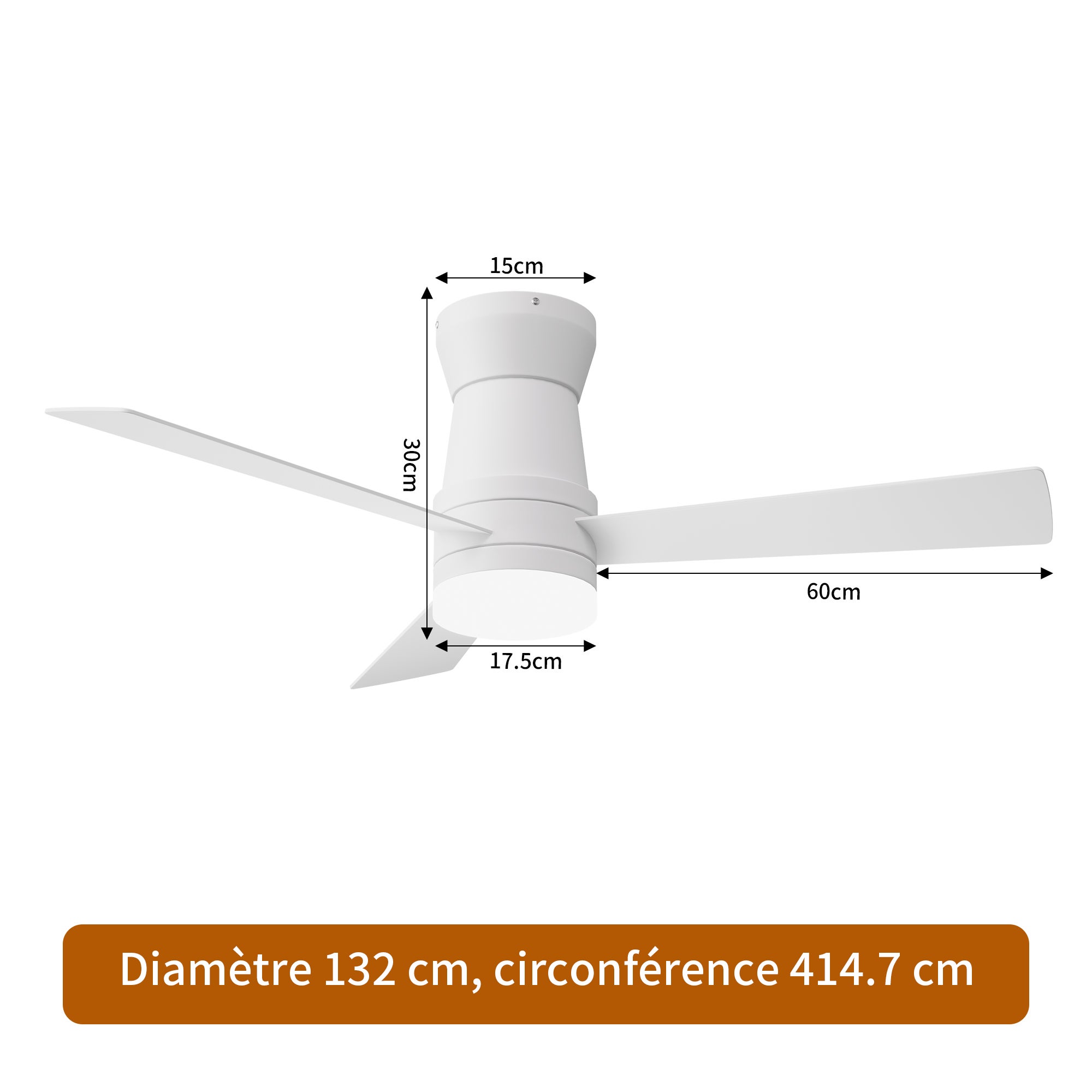 Ventilateur de plafond, 2-en-1 blanc avec éclairage LED (modèle à 3 pales de 52 pouces en contreplaqué),L132cm - 4