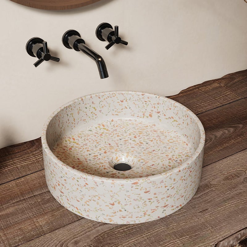 Umywalka okrągła nablatowa z różowego terazzo - 39 cm - DUKAT