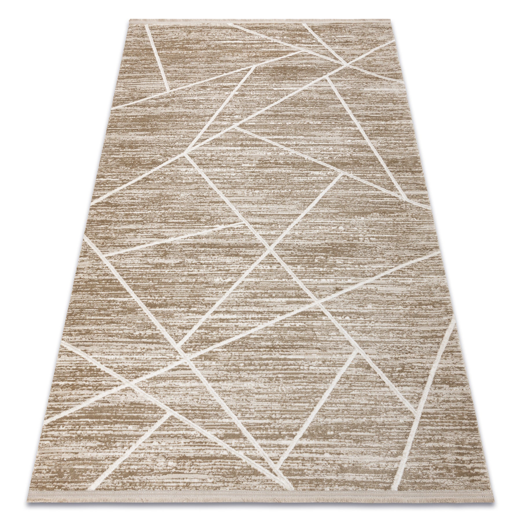 Dywan DUKE 51557 beż / krem - Geometryczny, strukturalny, bardzo miękki, frędzle 240x330 cm