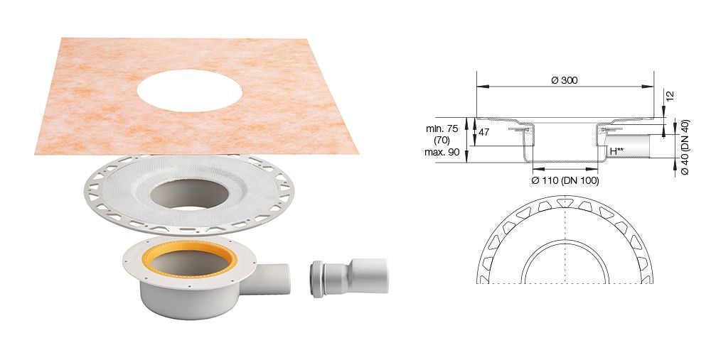 Kerdi-Drain-Base sortie horizontale KDBH40 Sans grille SCHLUTER - 2