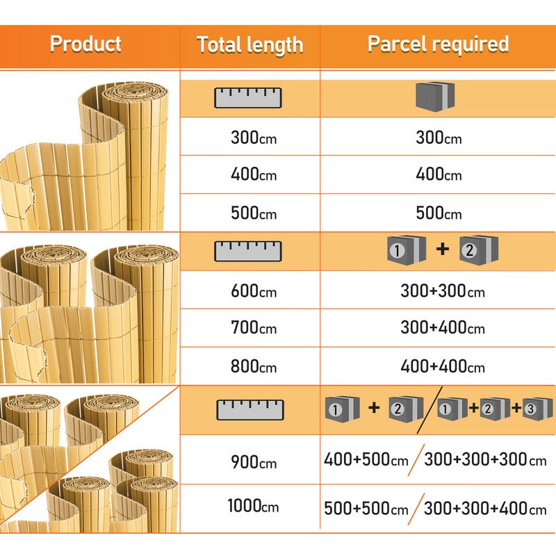 Recinzione in canne di PVC per giardino, balcone, frangivento, balcone o terrazza bifacciale, frangivista, bambù, 80 x 300 cm - 2