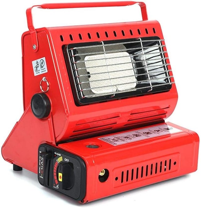 Chauffage à gaz portable de camping en plein air (rouge) avec réservoir de gaz alcane à double usage, portable