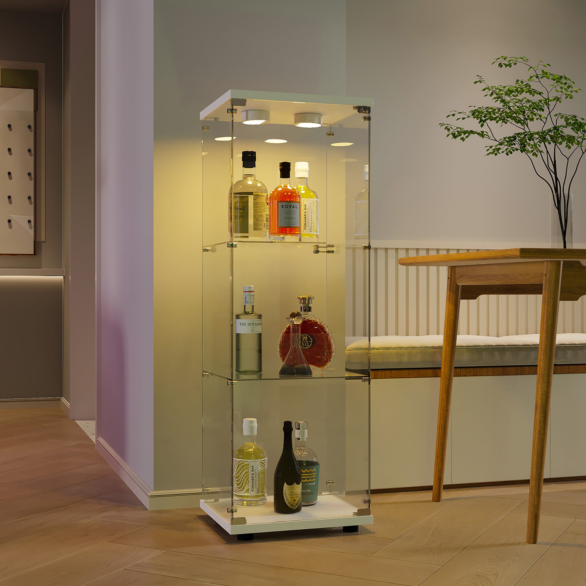 Vitrine d'Exposition en Verre Trempé 3 Étagères - Blanc avec Éclairage- Grand Capacité & Sécurité Renforcée - COZY - Moderne & épuré - 3