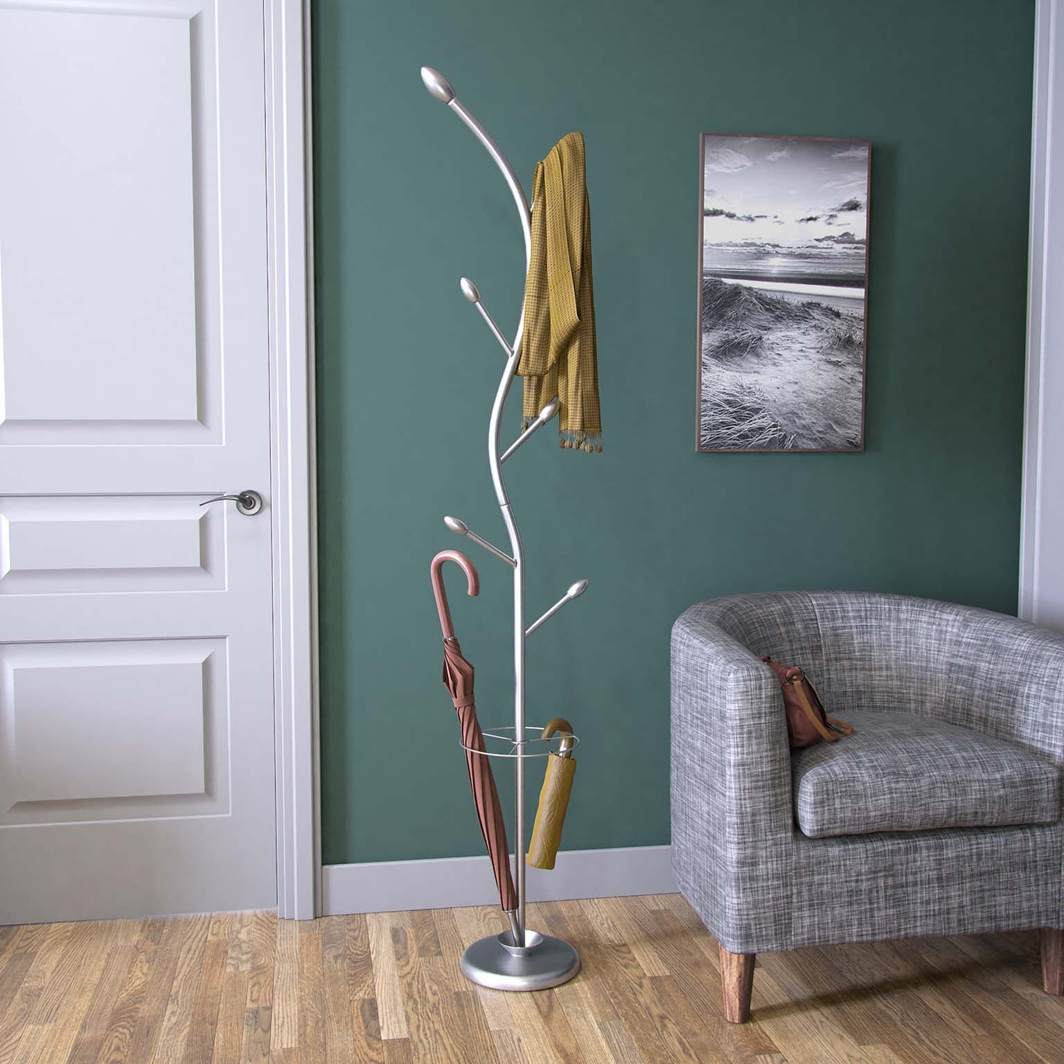 Versa Derby Appendiabiti da terra in stile Minimalista, Attaccapanni per Ingresso o Corridoio, Grigio, 185x30x30cm - 3