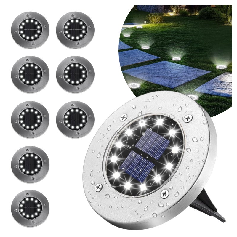 Zestaw 8 Solarnych Lampek LED Gruntowych Wbijanych Najazdowych Wodoodpornych do Ogrodu