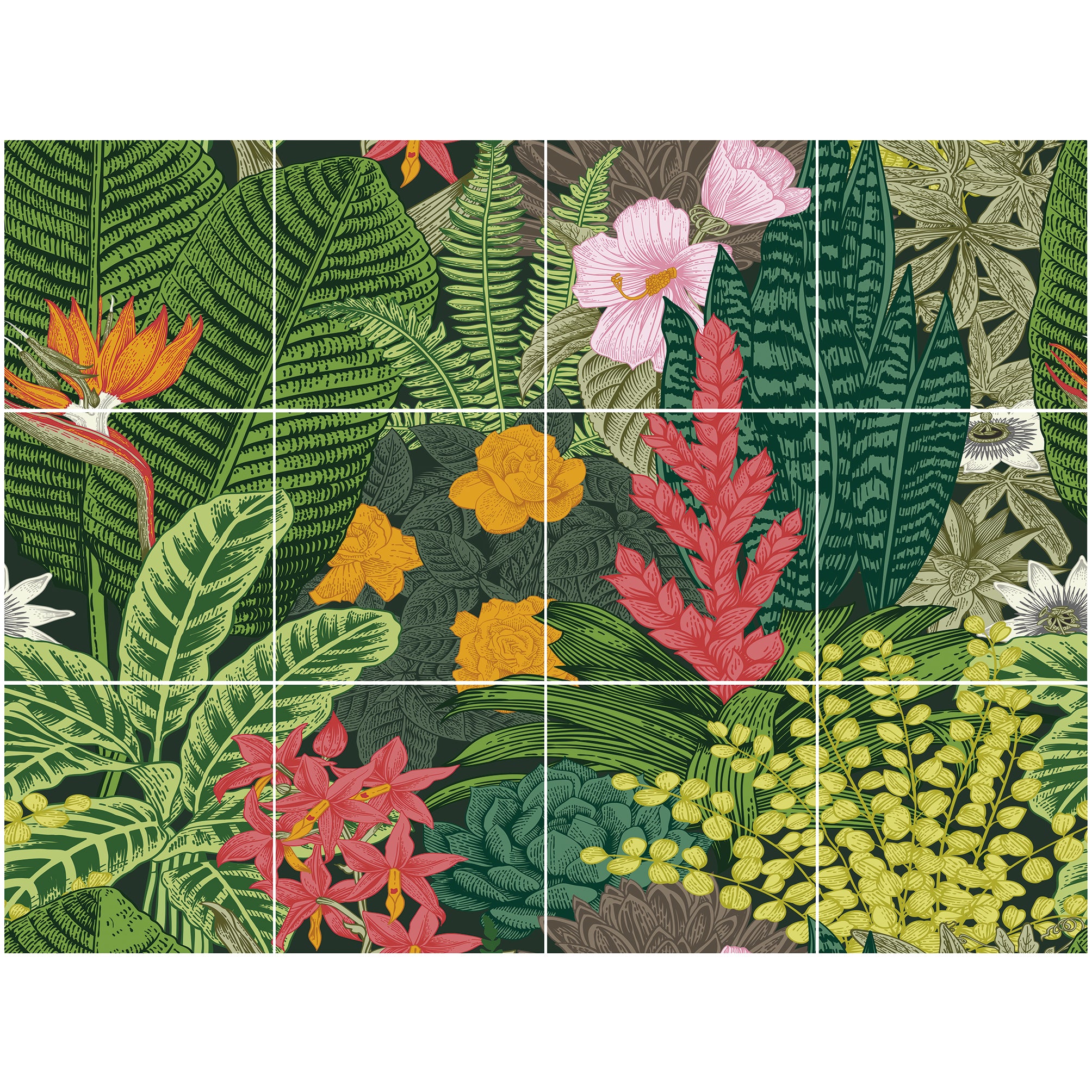 Pegatina adhesiva de vivienda, mezcla de plantas tropicales con sus flores coloridas, x12, 15 cm x 15 cm - 2