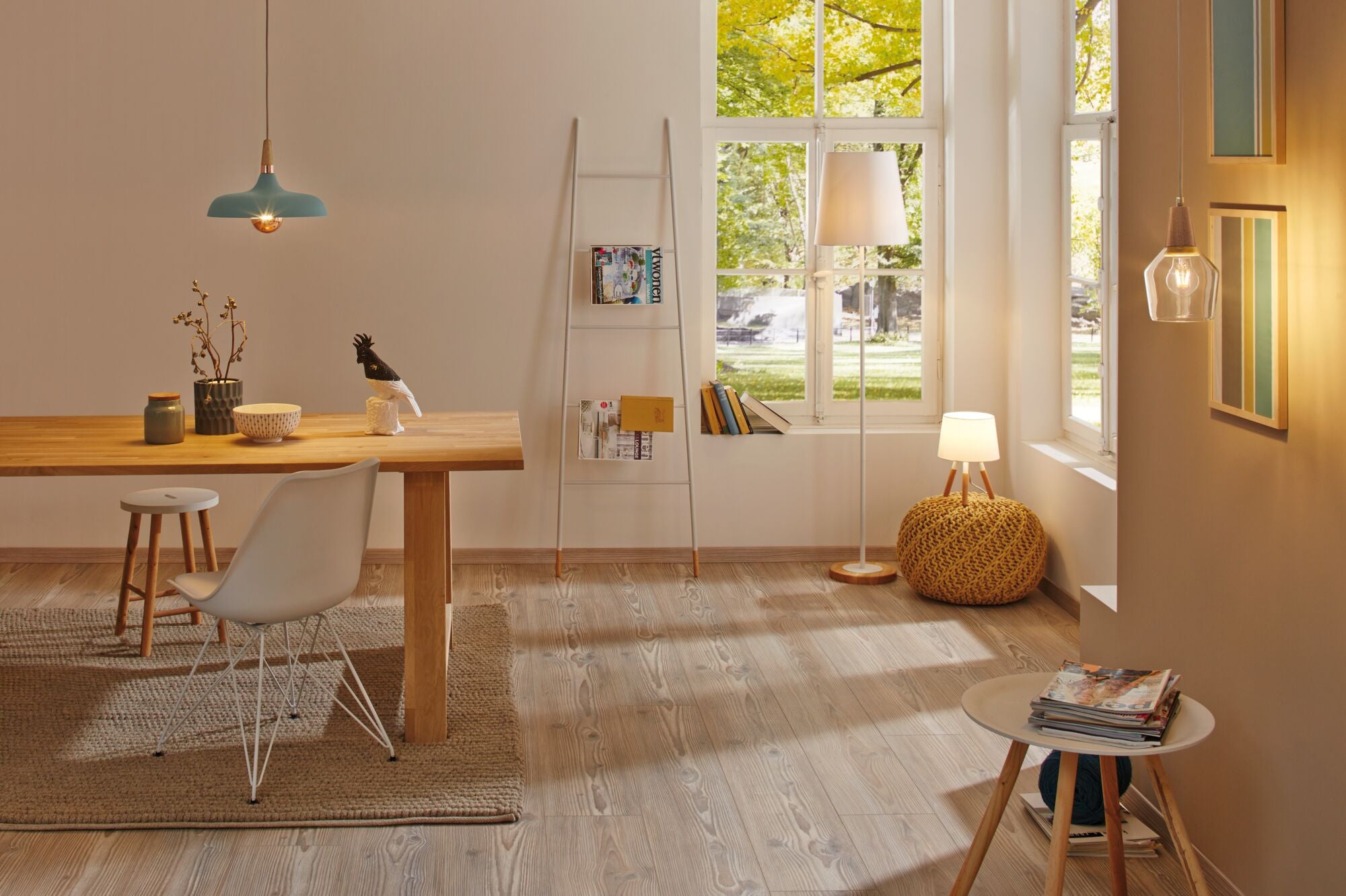 Luminaire en suspension Juna E27 max. 20W Vert satiné, Cuivre, Bois gradable Métal, Bois - 5