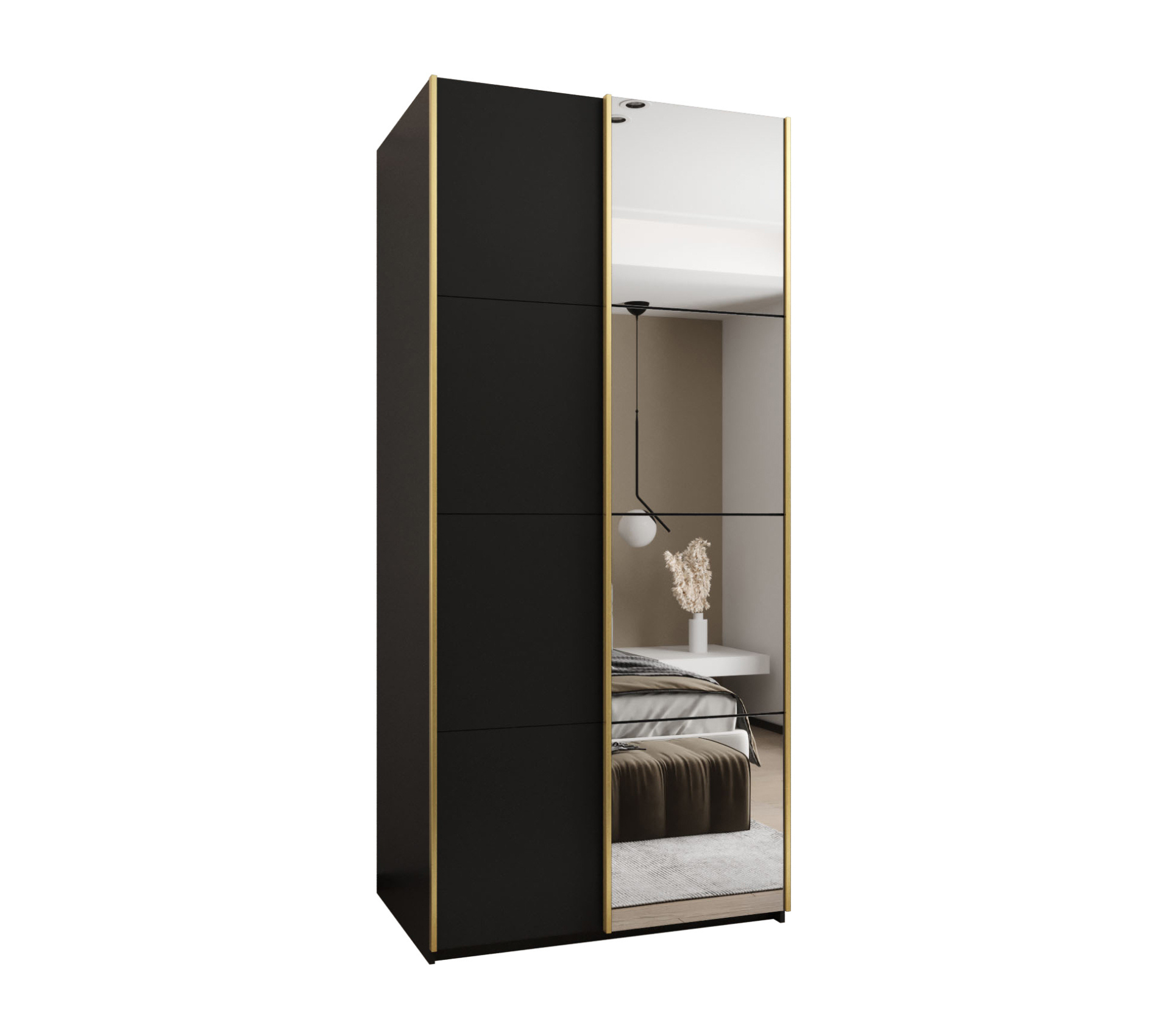 Szafa przesuwna wysoka Lux 3 100 x 64 x 245,5 cm czarny + czarny + u. złoty - Abiks Meble