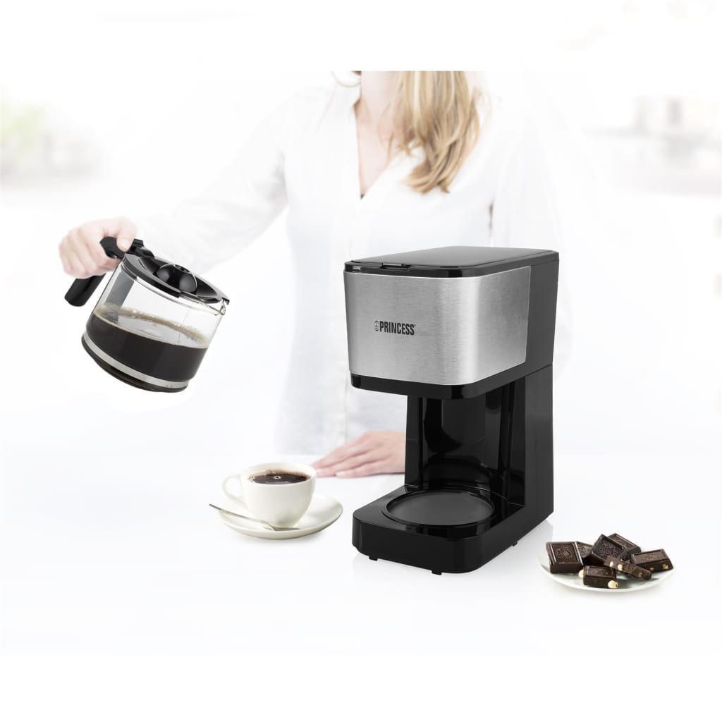 Machine à café à filtre Compact 12 750W 1,25L Noir et argenté Princess ...