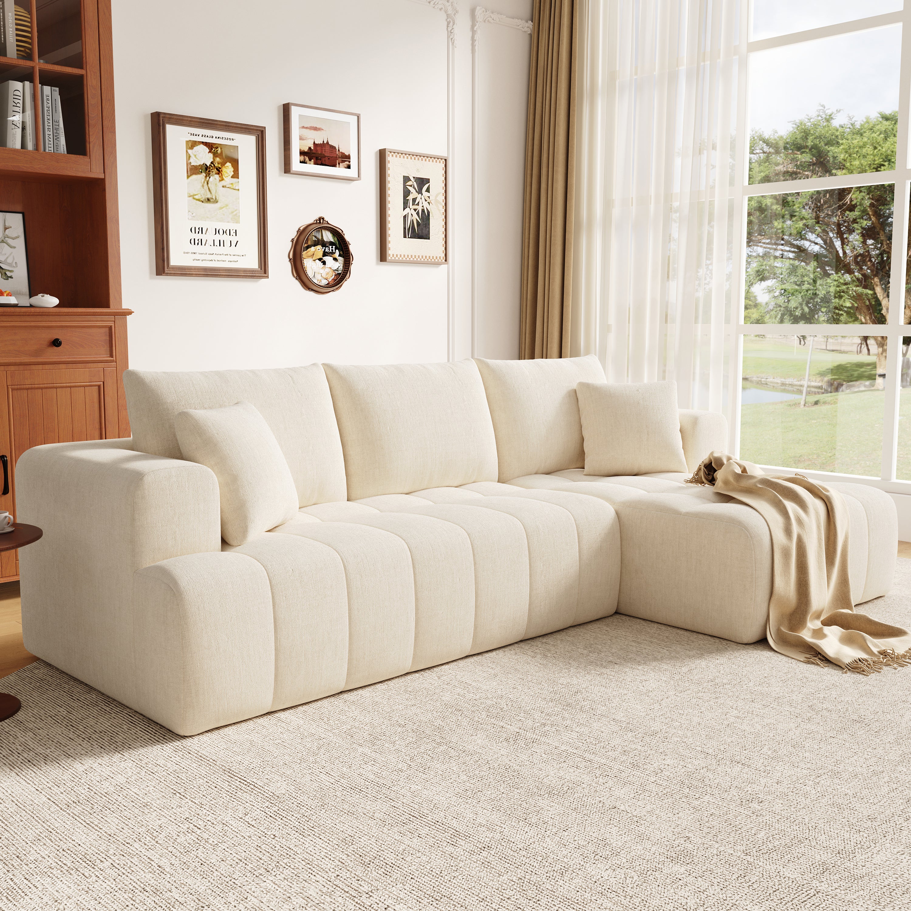 Canapé d'angle modulaire en L 244.5x136x79cm, canapé nuage, tissu chenille confortable, combinable librement,sans montage, Beige - 3