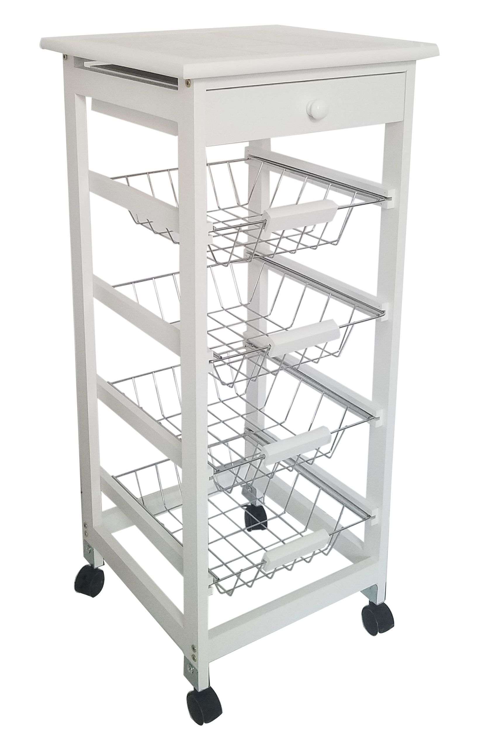 Meyvaser - Bahia Dwukołowy wózek kuchenny, biały 4 kosze i szuflada 37x37x85 cm