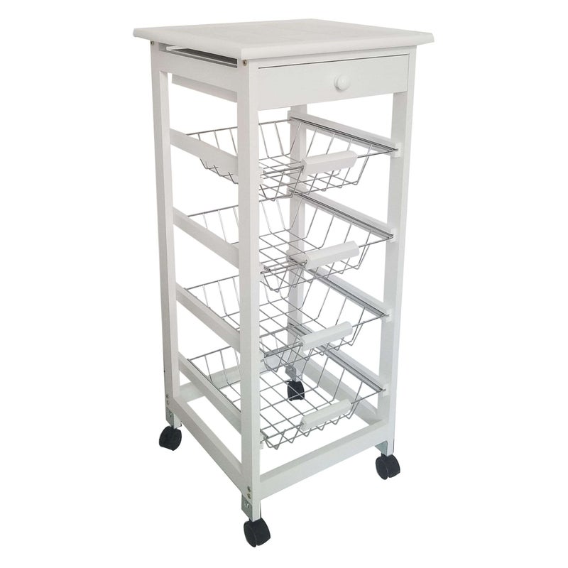 Meyvaser - Bahia Dwukołowy wózek kuchenny, biały 4 kosze i szuflada 37x37x85 cm