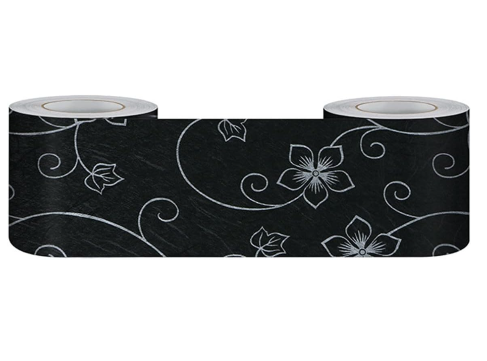 Cenefa autoadhesiva para pared, diseño negro, 5 x 500 cm, ideal para cocina y dormitorio.