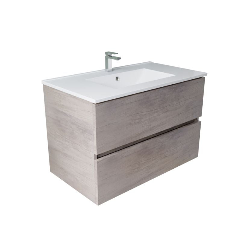 Meuble salle de bain suspendu 80 cm ROSALY INOX- Bois- Plan vasque en Céramique - 4