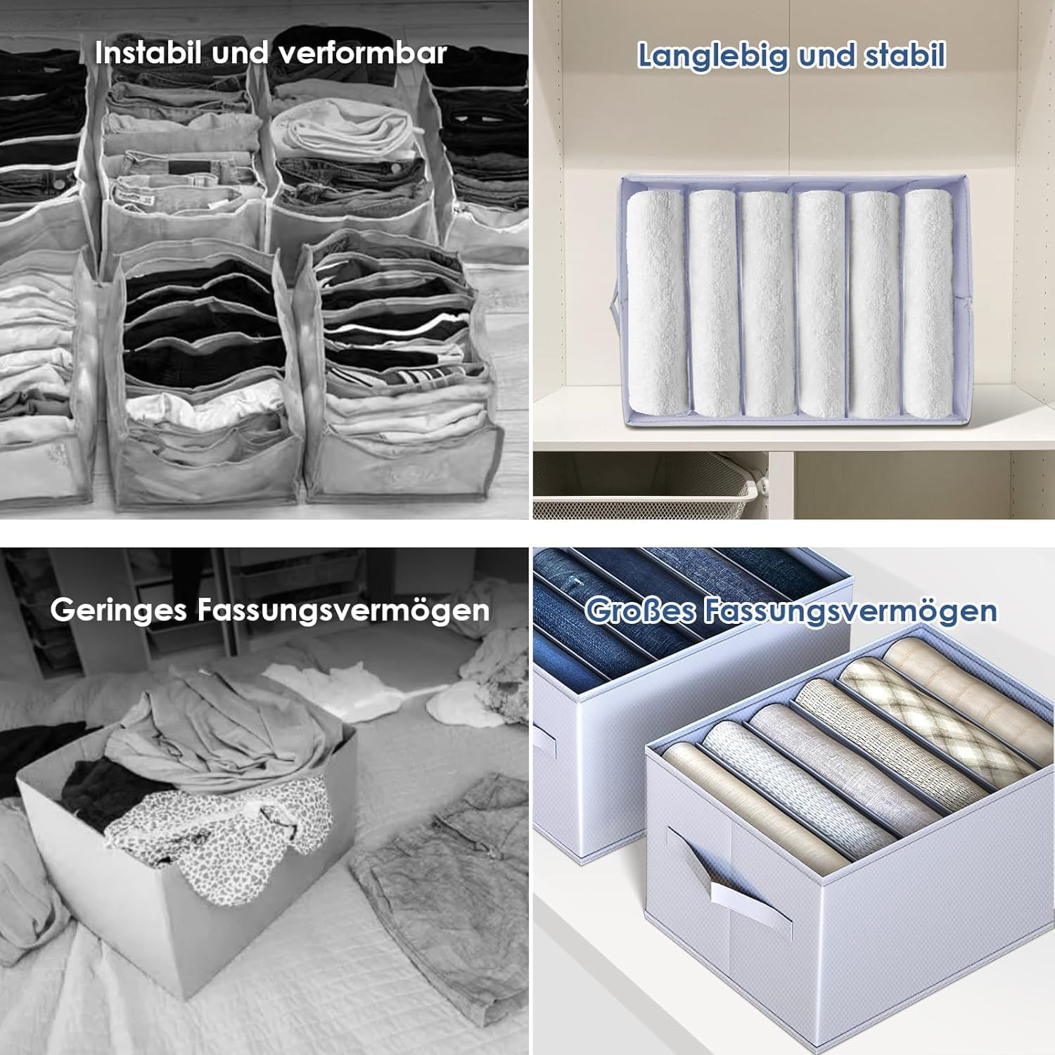 3Pcs Rangement Vêtements Jeans Adultes/Enfants, Organisateur Tiroir Garde-robe Compartiments, Rangement Sous-vêtements Pliable Lavable - Gris Clair - 5