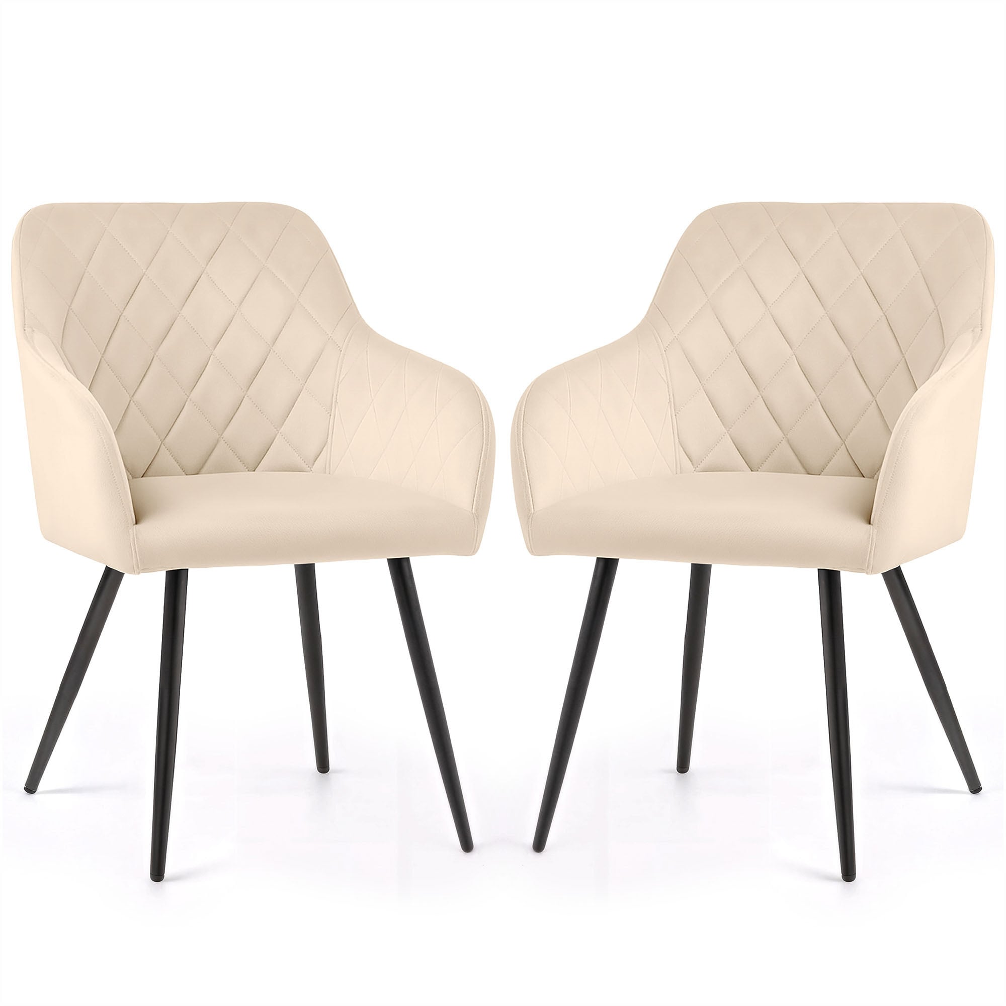 2x Welurowe krzesło tapicerowane pikowane w romby Beżowe VELTO Czarne nogi