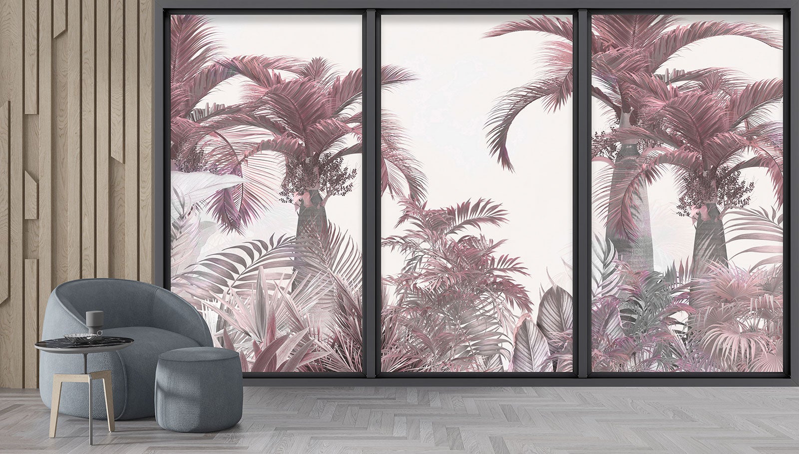 Papier peint panoramique Trompe l'oeil baie vitrée - Forêt tropicale - Largeur 260 cm x Hauteur 156 cm - 4