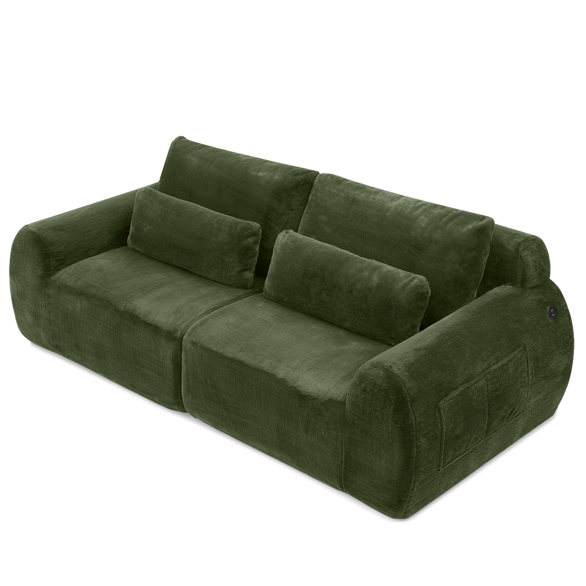 Canapé 2 places, canapé compressé 208x101x81 cm avec port USB et poche latérale, vert - 2