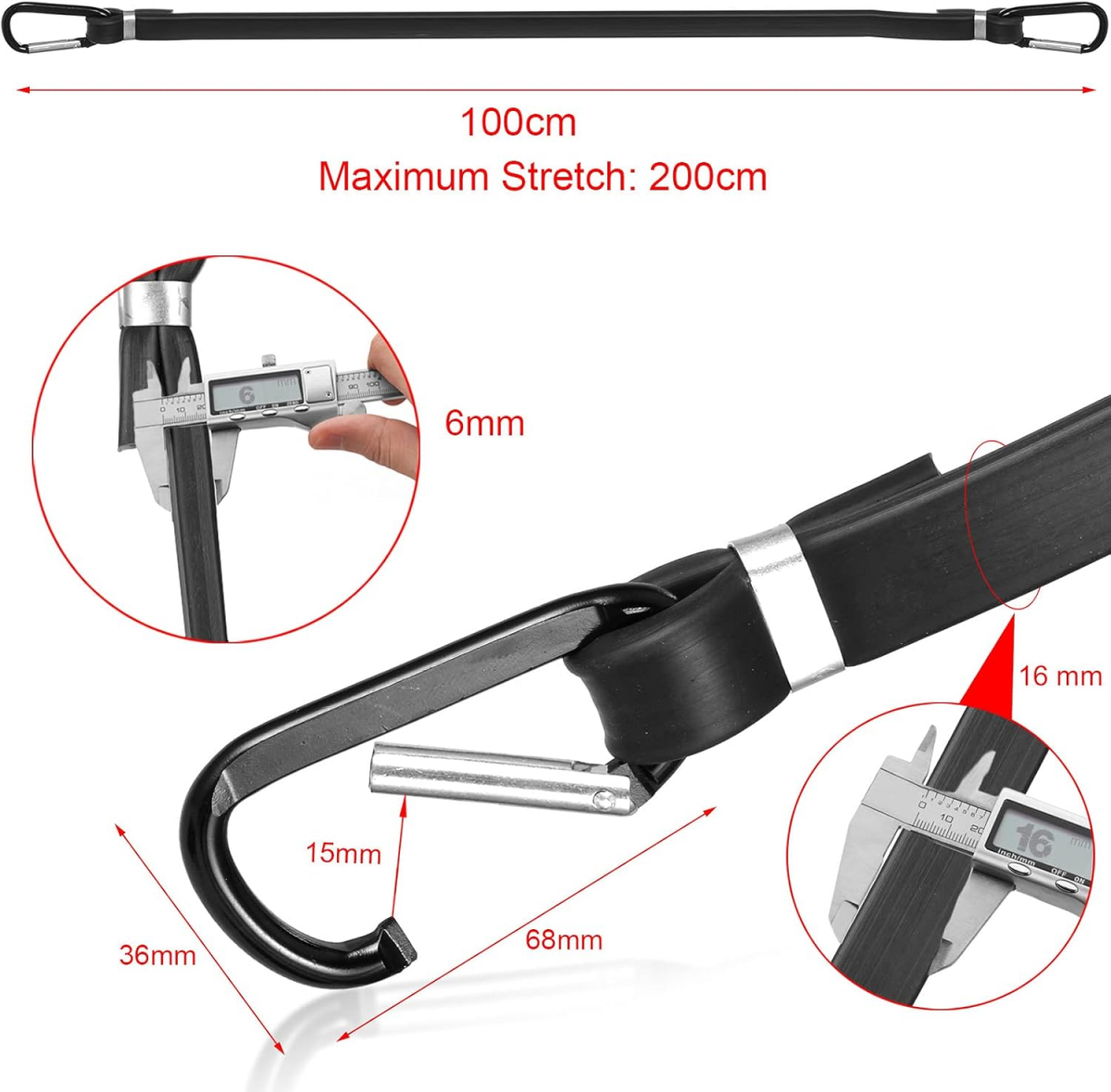 Cordon élastique avec mousqueton, 2 pcs 200cm cordons élastiques pour vélos, porte-bagages, cordon élastique - 2