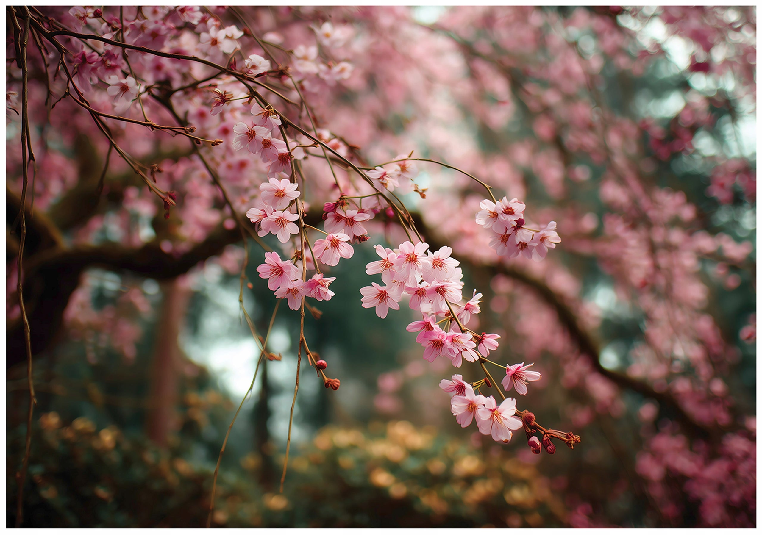 Fototapet flori rose copaci Vlies Tapet Pentru Dormitor Camera Living Perete 300x210 cm