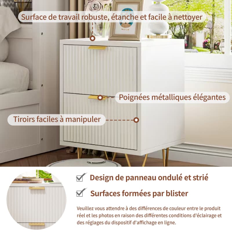 Lot De 2 Table de Chevet, Table de Nuit avec 2 tiroir en Bois Moderne pour Chambre à Coucher, Salon - 6