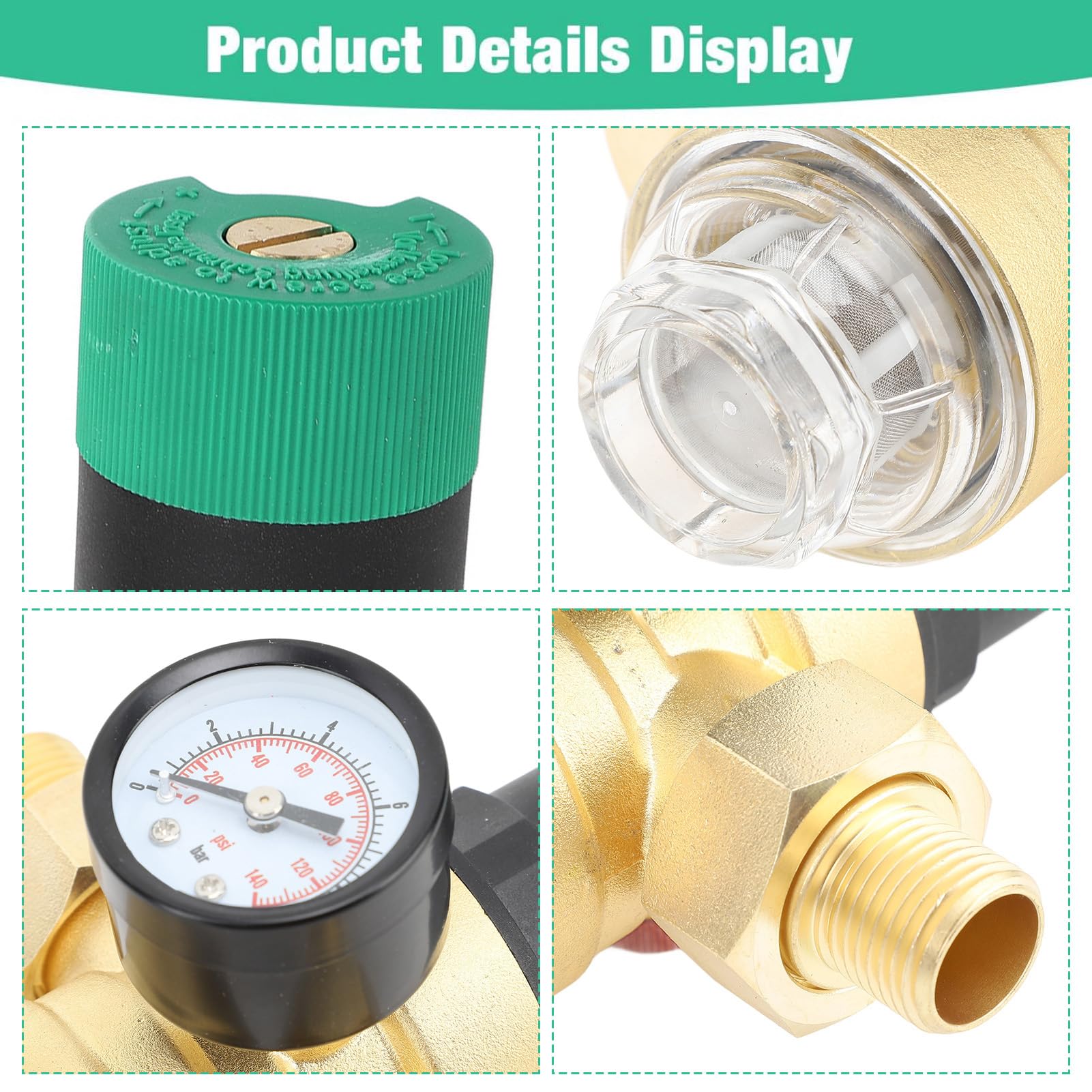 Régulateur de pression d'eau en laiton G3/4, vanne de réduction de pression d'eau avec manomètre, filtre à écran en acier inoxydable pour voyage en c - 3