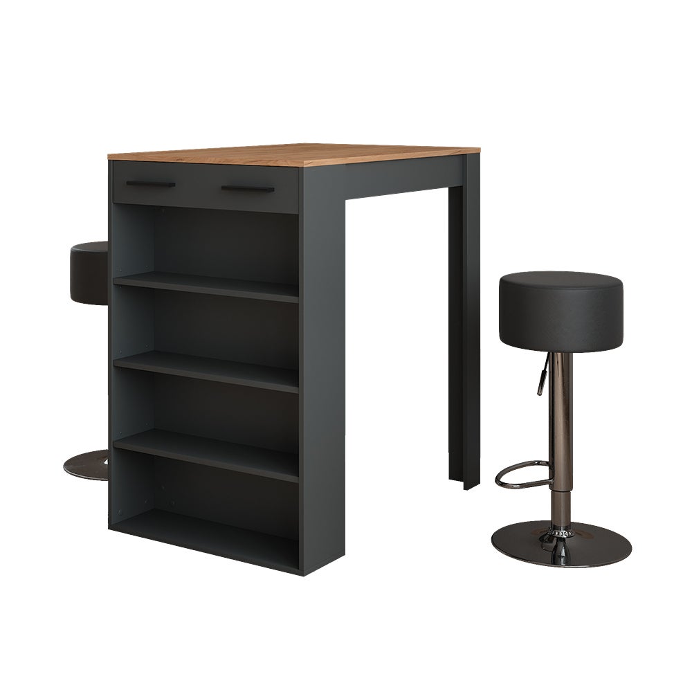 Vicco Zestaw stołu barowego Repose, Złoty dąb power/antracyt, 67 x 100 cm z 2 stołkami barowymi