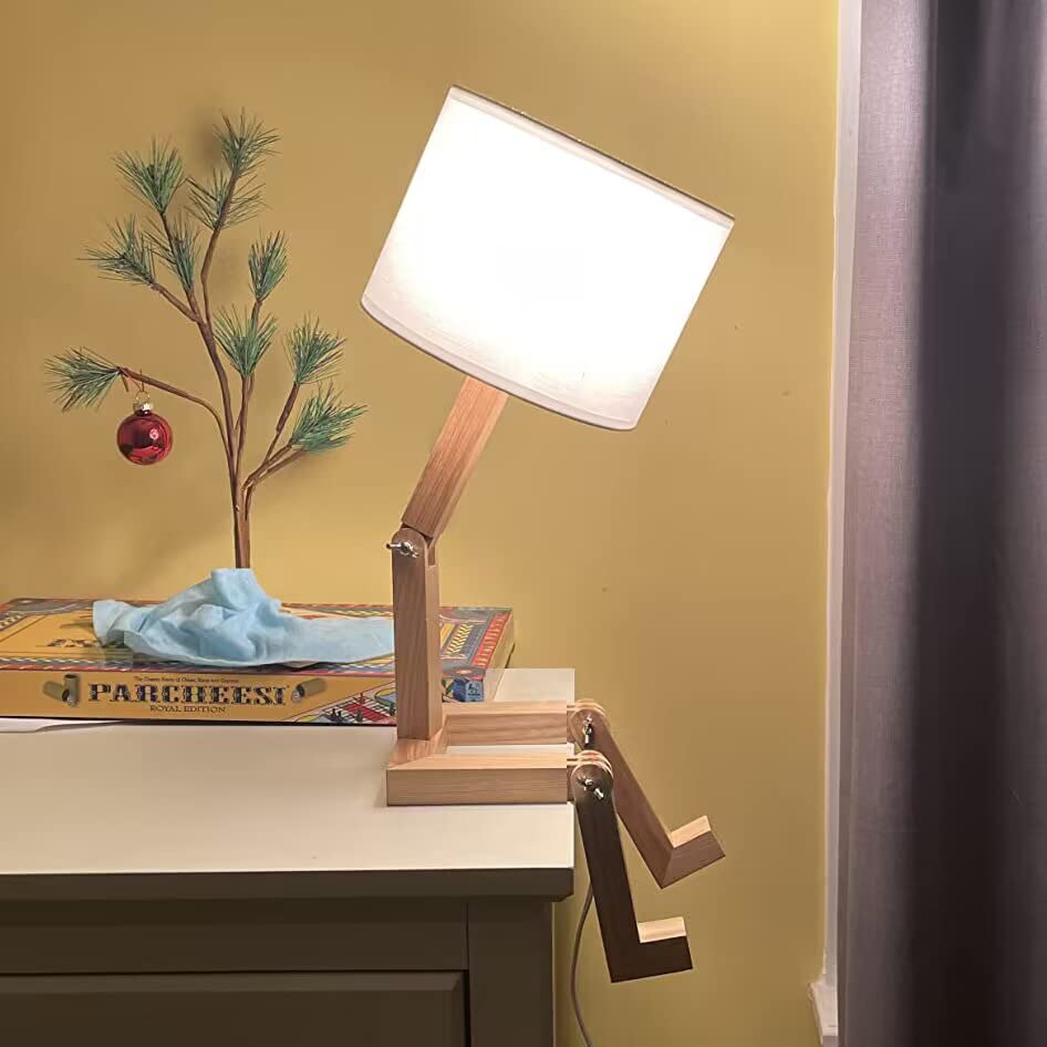 Lampe de table de lecture LED E27, lampe de chevet de robot créative avec interrupteur, abat-jour rond en tissu textile, ampoule non incluse - 7