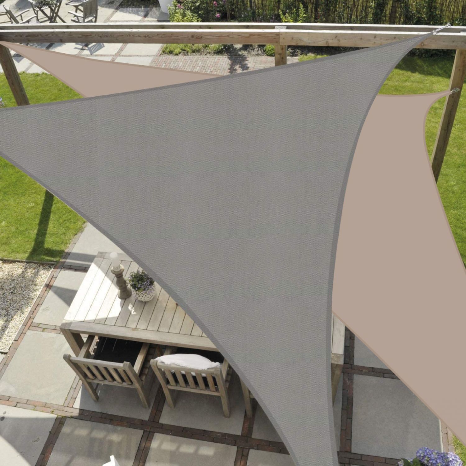 Voile d'ombrage triangulaire imperméable et anti-UV - 5 x 5 x 5 m - Taupe - Linxor - 4