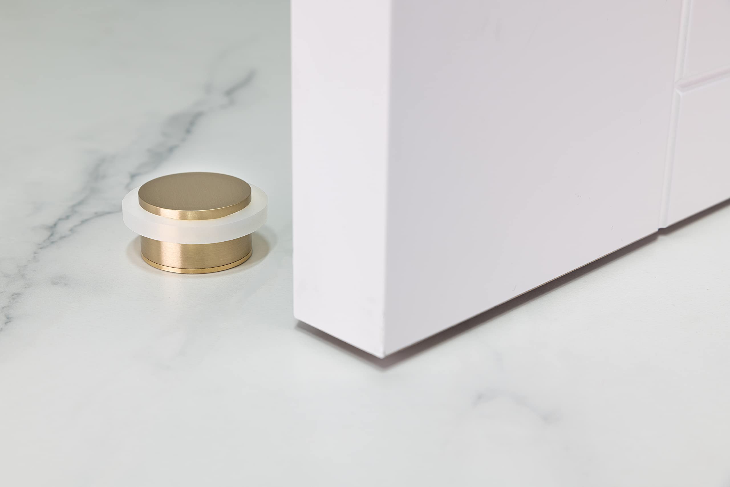 Butée de porte au sol, 35 x 19 mm, laiton avec caoutchouc de protection blanc, à visser et à coller, EVI Herrajes - 5