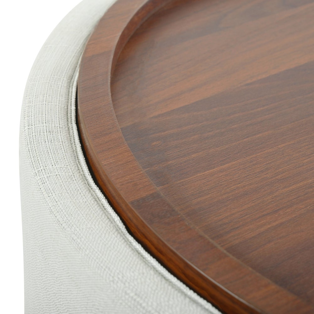 Set di 2 pouf impilabili con contenitore, piano in legno, in lino, beige - 9