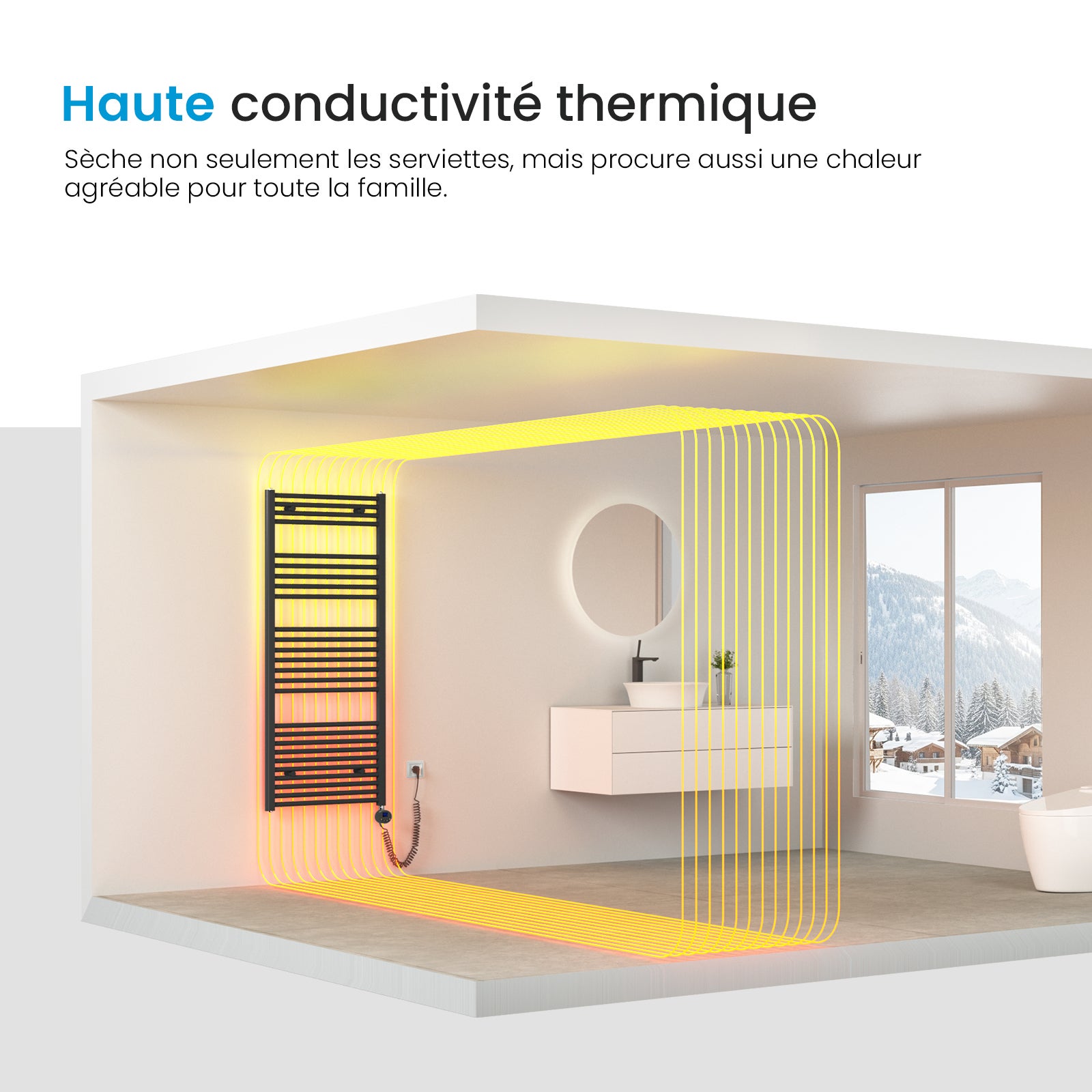 Heilmetz Sèche-Serviettes Electrique, Radiateur Sèche-Serviettes 70x40 cm Anthracite avec Timing Elément de Chauffage Electrique - 4