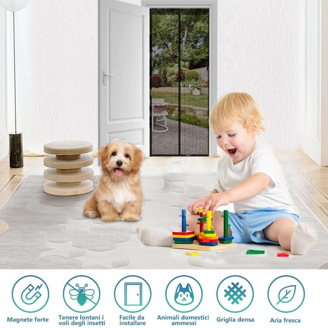 Czarne drzwi magnetyczne, siatkowa zasłona, całkowicie zamknięte drzwi, odpowiednie na balkony, łatwe w montażu, 80 x 200 cm