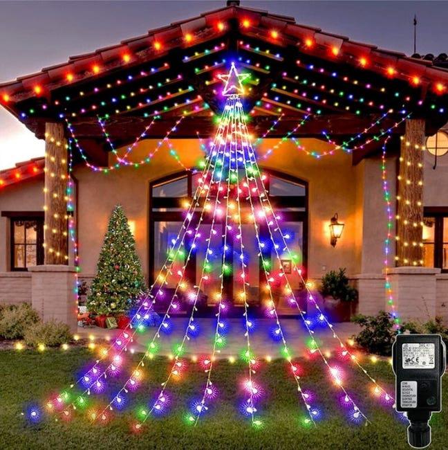 Lampka choinkowa w kształcie gwiazdy, 315 diod LED, 8 trybów oświetlenia, IP44, idealna na zewnątrz, do wnętrz, na wesela, imprezy i nie tylko
