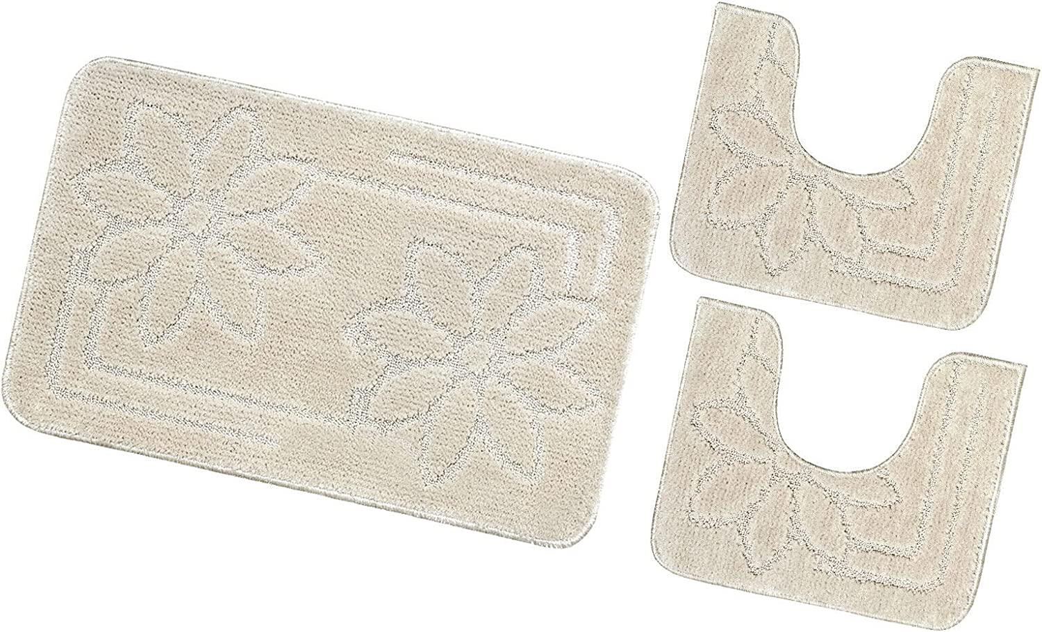 Zestaw 3 dywaników łazienkowych Antypoślizgowy Absorbent Stokrotki Jednolity Kolor Beżowy