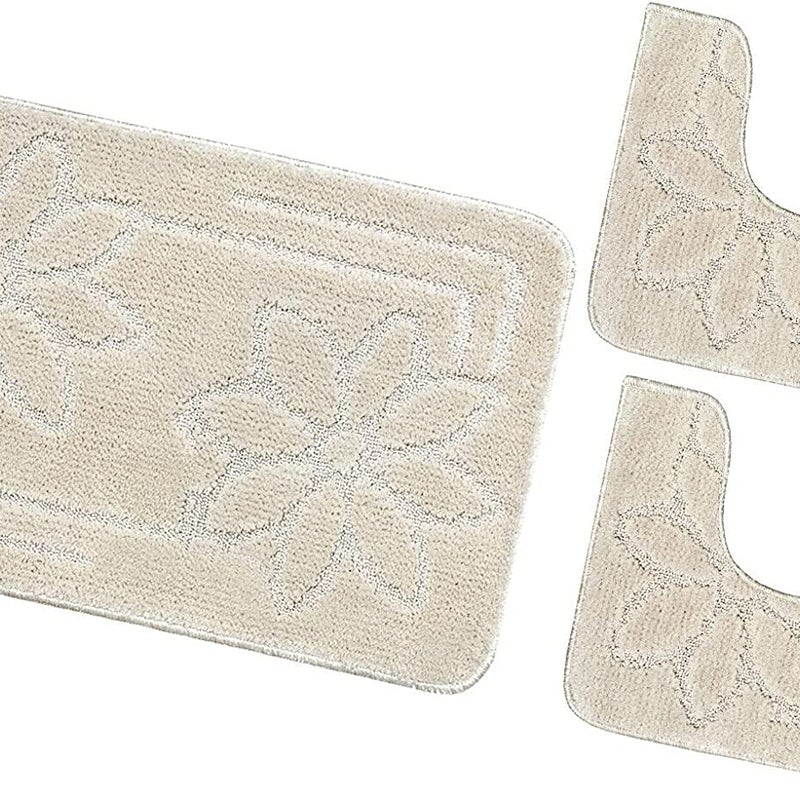 Zestaw 3 dywaników łazienkowych Antypoślizgowy Absorbent Stokrotki Jednolity Kolor Beżowy
