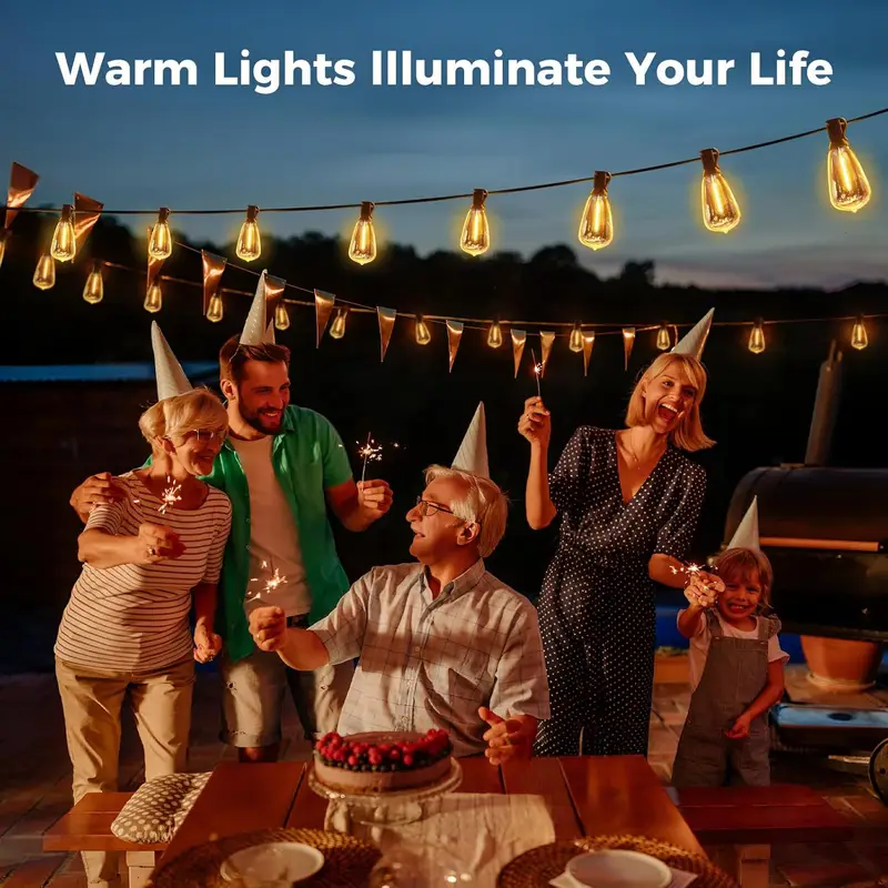 15,2-metrowy łańcuch świetlny, wodoodporna lampa ogrodowa IP45 z 25+1 żarówkami LED ST38, świąteczne oświetlenie dekoracyjne - 2