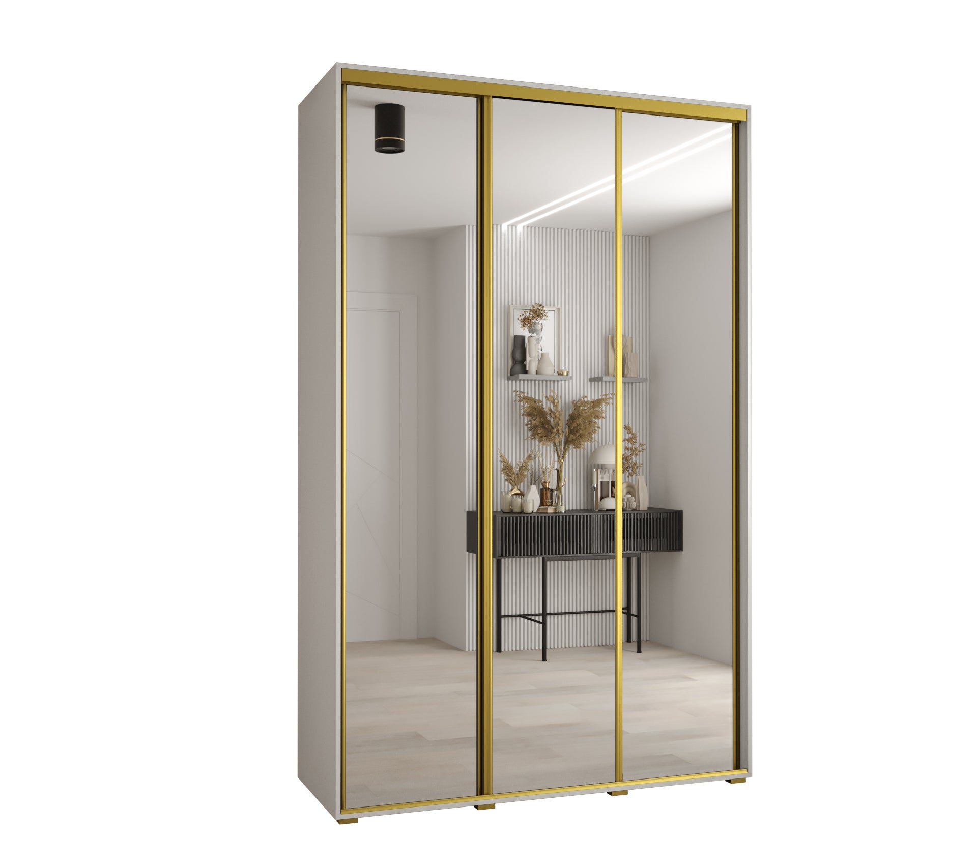 Szafa przesuwna z lustrem wysoka Davos 2 150 x 45 x 235,2 cm biały + biały + u. złoty - Abiks Meble