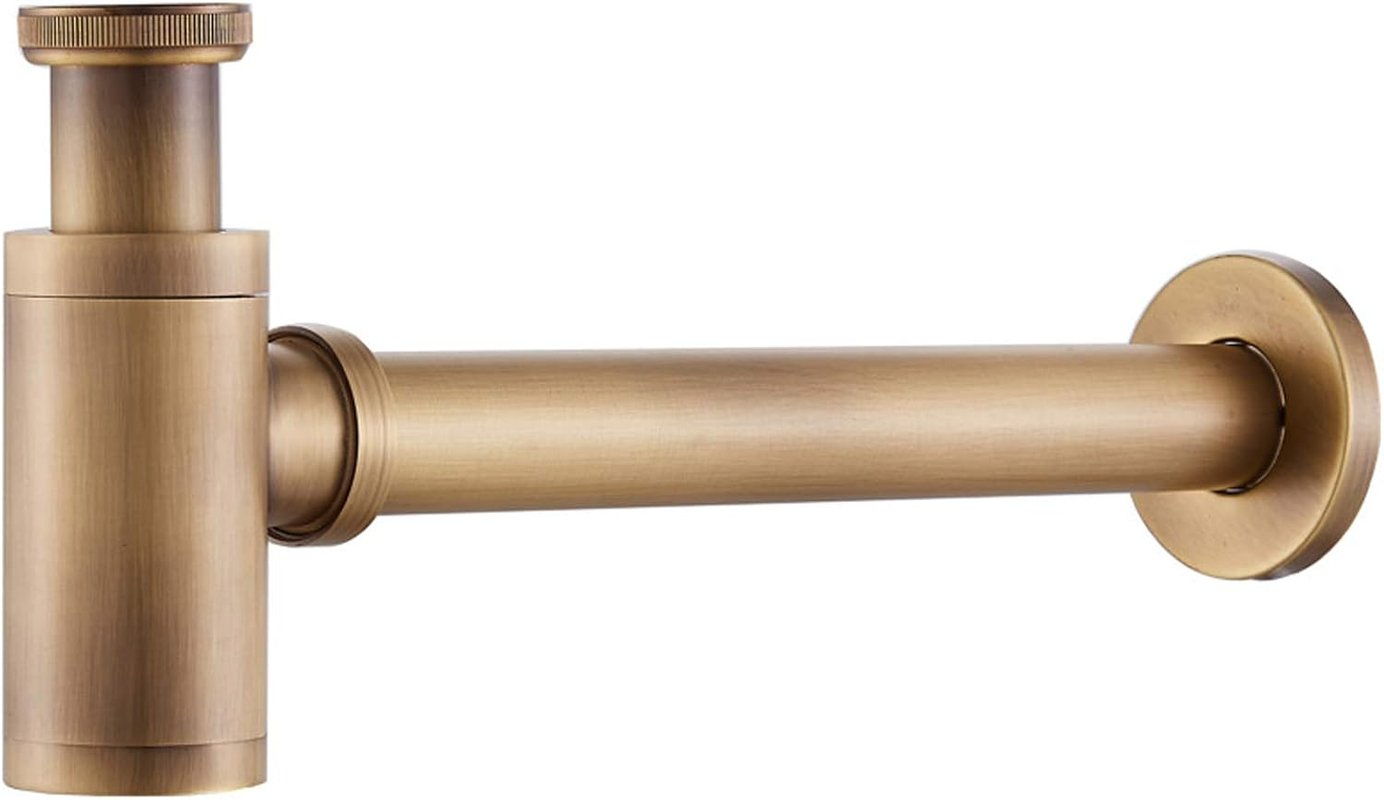 Antyczny miedziany okrągły syfon mosiężny do umywalki, umywalki, pojemnika - Regulowany - 3,8 cm -