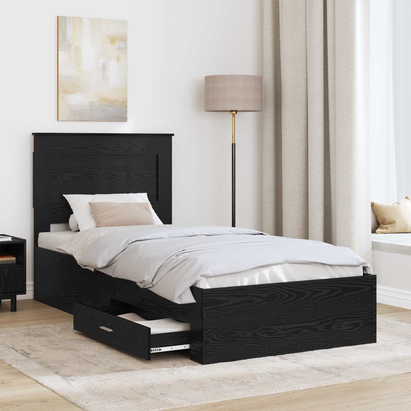 Cadre de lit chêne noir 90 x 190 cm en panneau de bois - 3