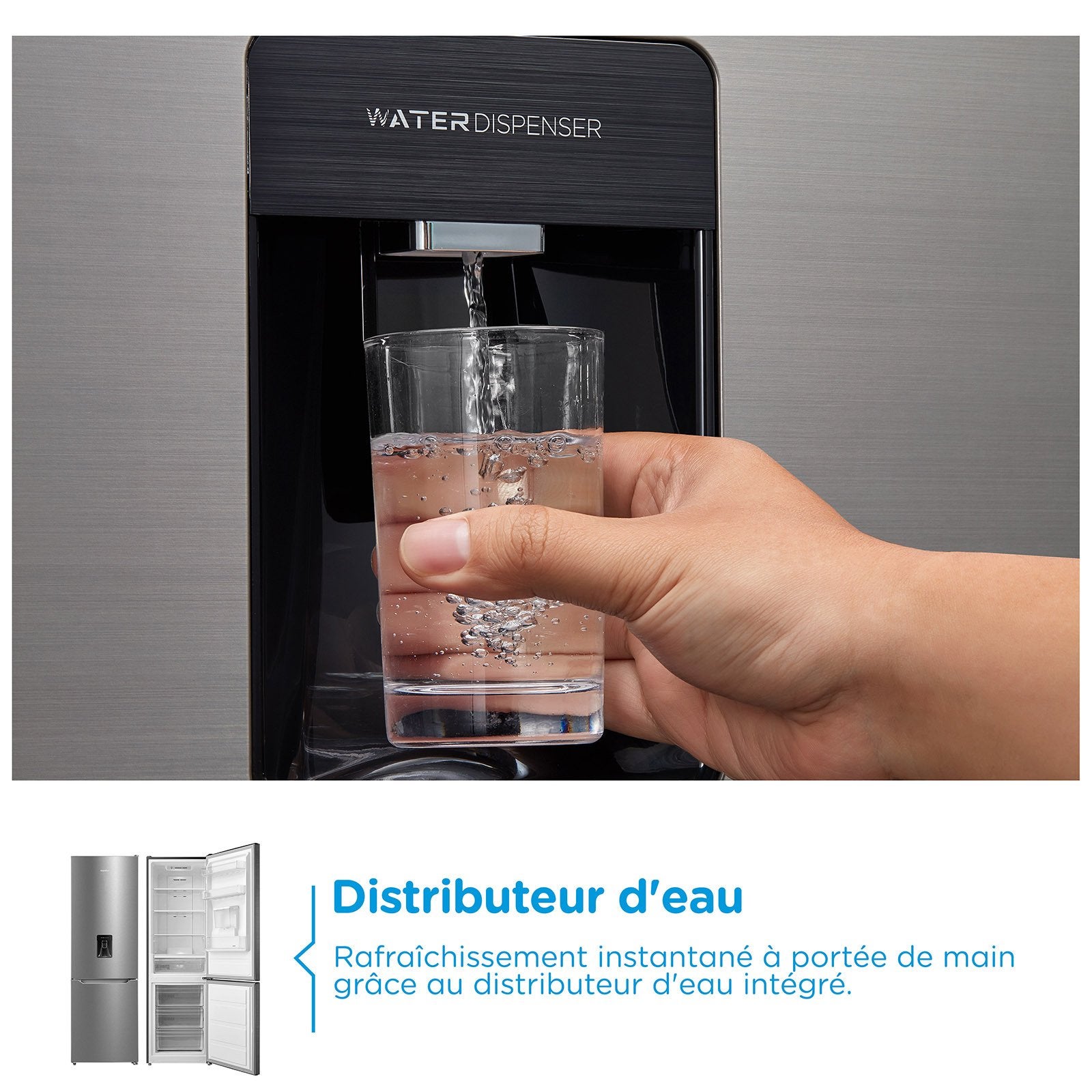 Réfrigérateur Combiné Congélateur Bas COMFEE - 308L - Classe D - Total No Frost (Sans givre)- L 63 cm x H 188 cm - Inox - 7