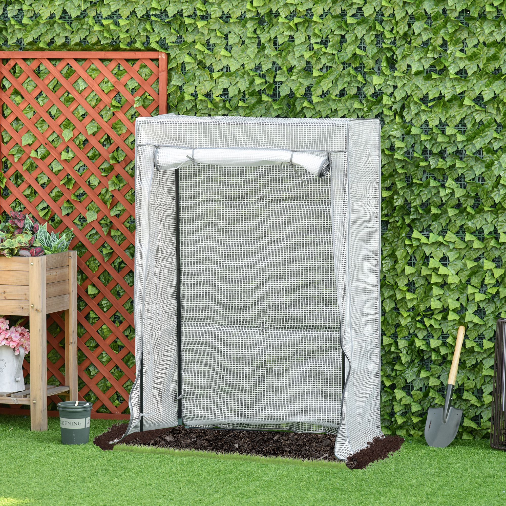 Serre à tomates 100 x 100 x 200 cm avec porte enroulable, mini-serre avec bâche en PE, serre d'extérieur pour jardin, balcon, cour, blanche - 7