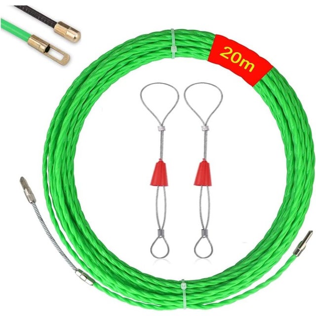 Passa-fios elétrico de 20 m – diâmetro de 4,0 mm – 2 ponteiras guia – aço galvanizado para fácil passagem por condutas.