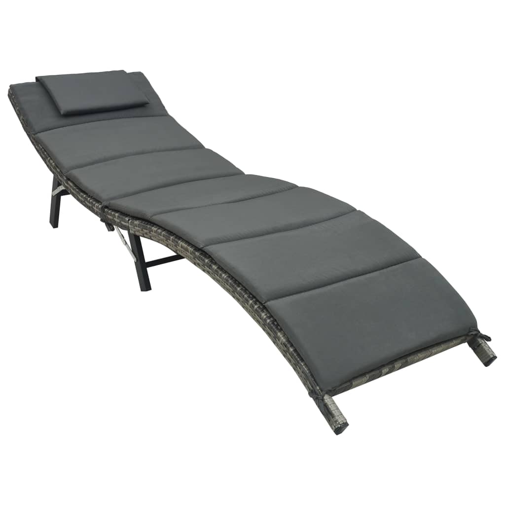 Set Relax Da Giardino 5 Pezzi In Polyrattan Grigio - 2 Lettini Pieghevoli, Tavolo E Cuscini - VidaXL - 4