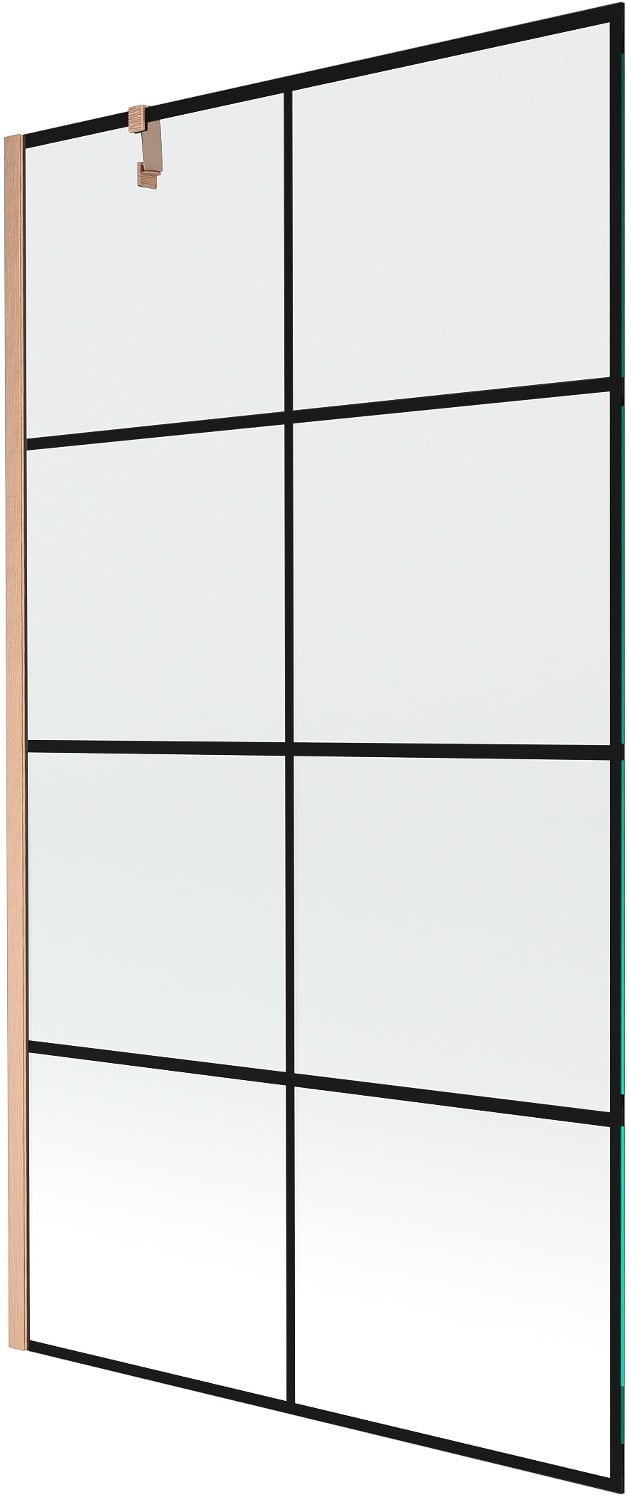 Mexen Next parawan nawannowy 1-skrzydłowy 100 x 150 cm, czarna kratka, miedź szczotkowana - 895-100-000-00-77-65