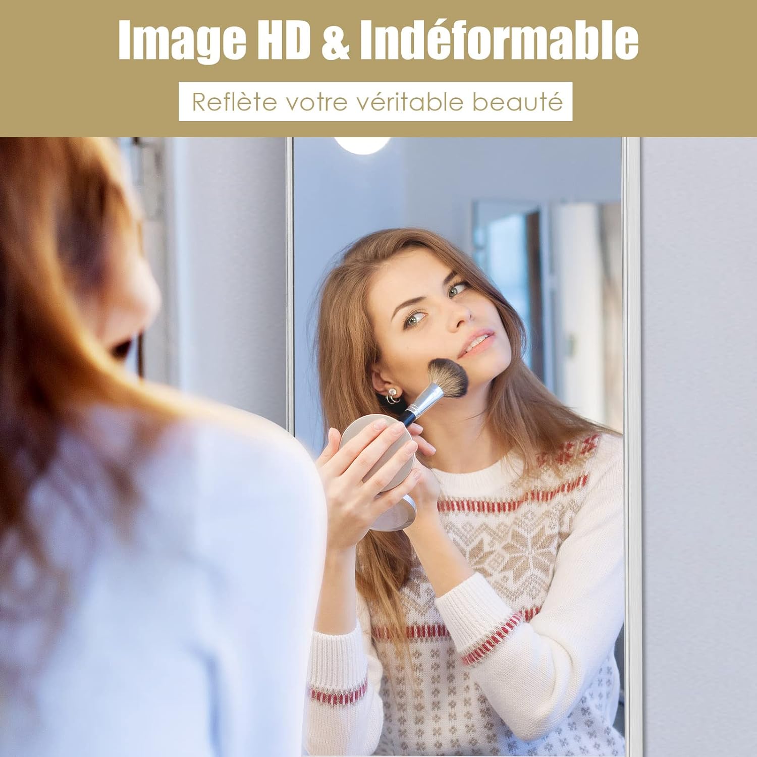 Lustro Ścienne o Wysokiej Rozdzielczości z Membraną Przeciwwybuchową, Lustro do Zawieszenia z Ramą Aluminiową i Regulowanym Haczykiem (Srebrne) - 2